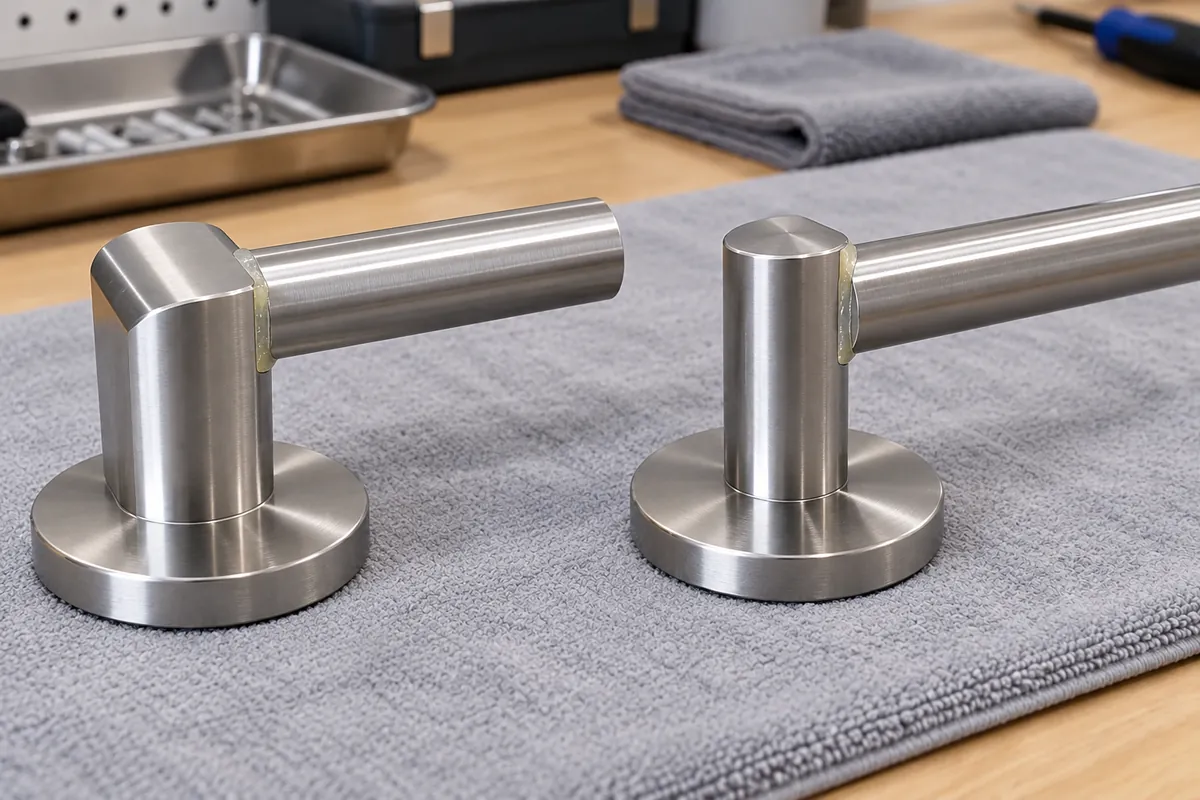 Buyer reviewing adhesive shelf joint geometries