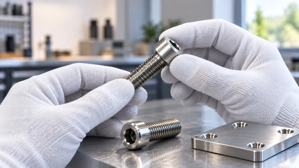 Buyer reviewing plated fastener condition beside mounting hardware