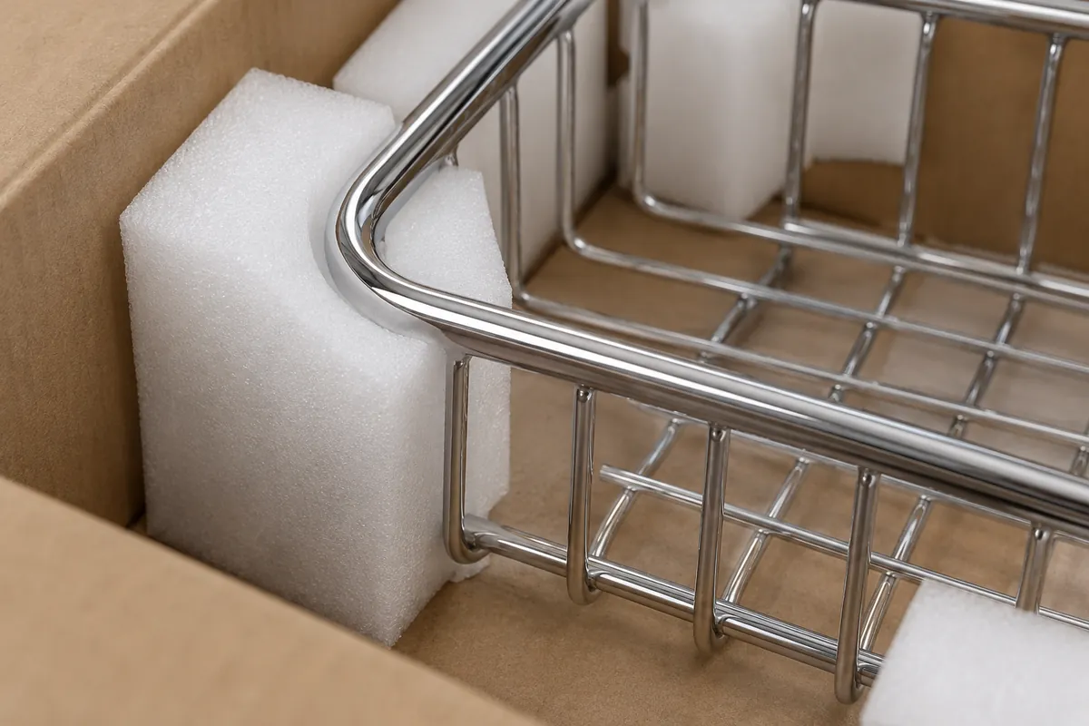 Macro of resilient foam contacting the metal basket at load-bearing curves, no chart or test readout.