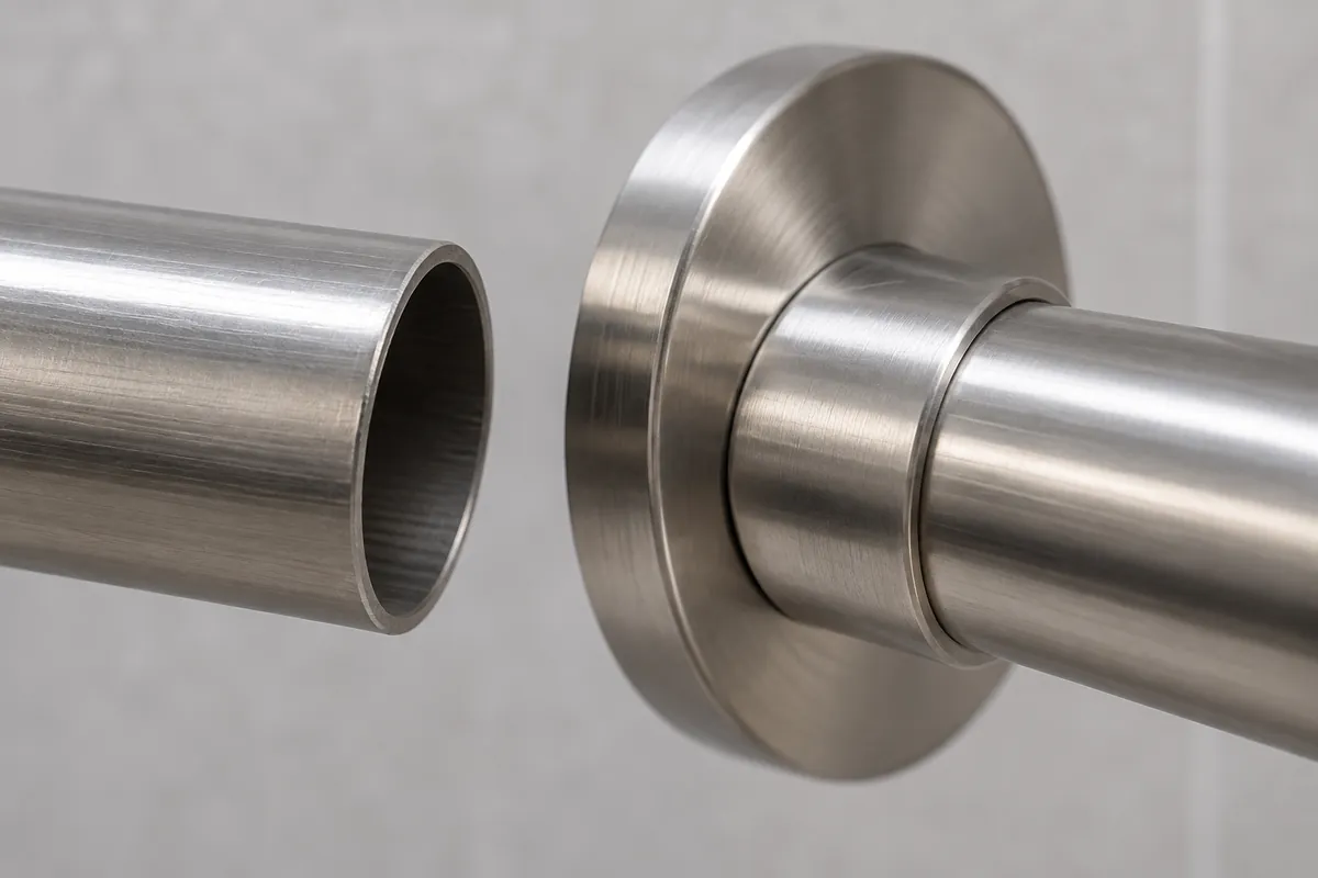 Close surface view of tube sections under soft reflections without exaggerated or labeled seam claims.