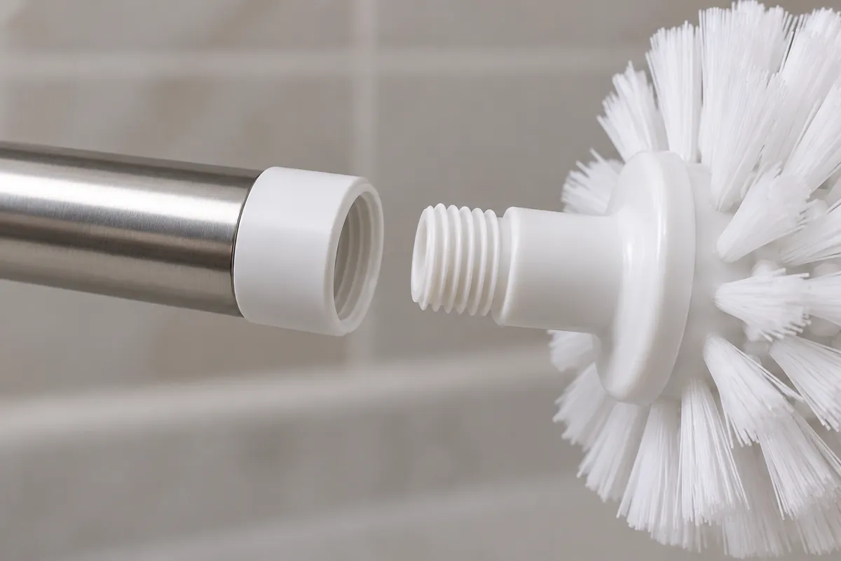 Macro of the mating threaded interface with the brush head detached, no visible thread size markings.