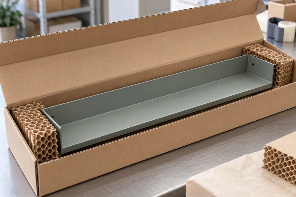 Metal hardware sourcing scene for paper honeycomb edge protectors compression packaging