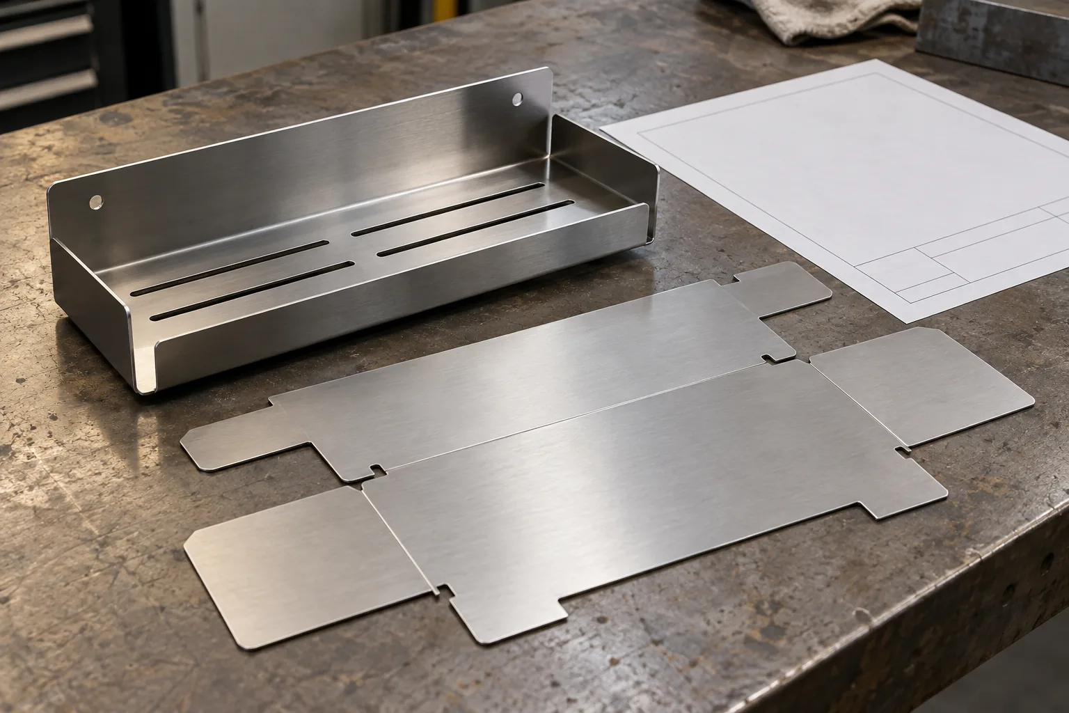 Metal hardware sourcing scene for sheet metal bend deduction K factor flat pattern