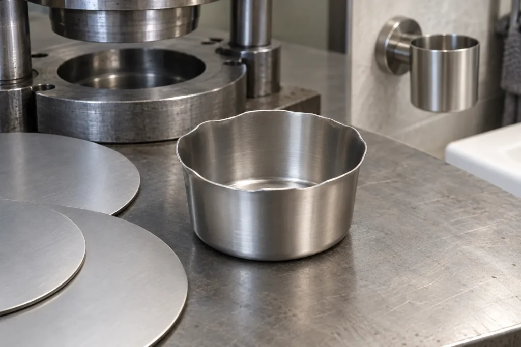 Metal hardware sourcing scene for deep drawing earing anisotropy blank orientation