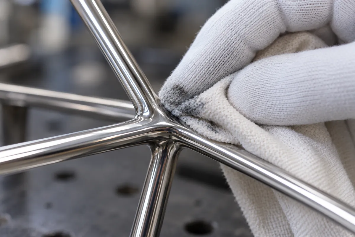 Manufacturing detail relevant to polishing compound residue cleaning metal finishing