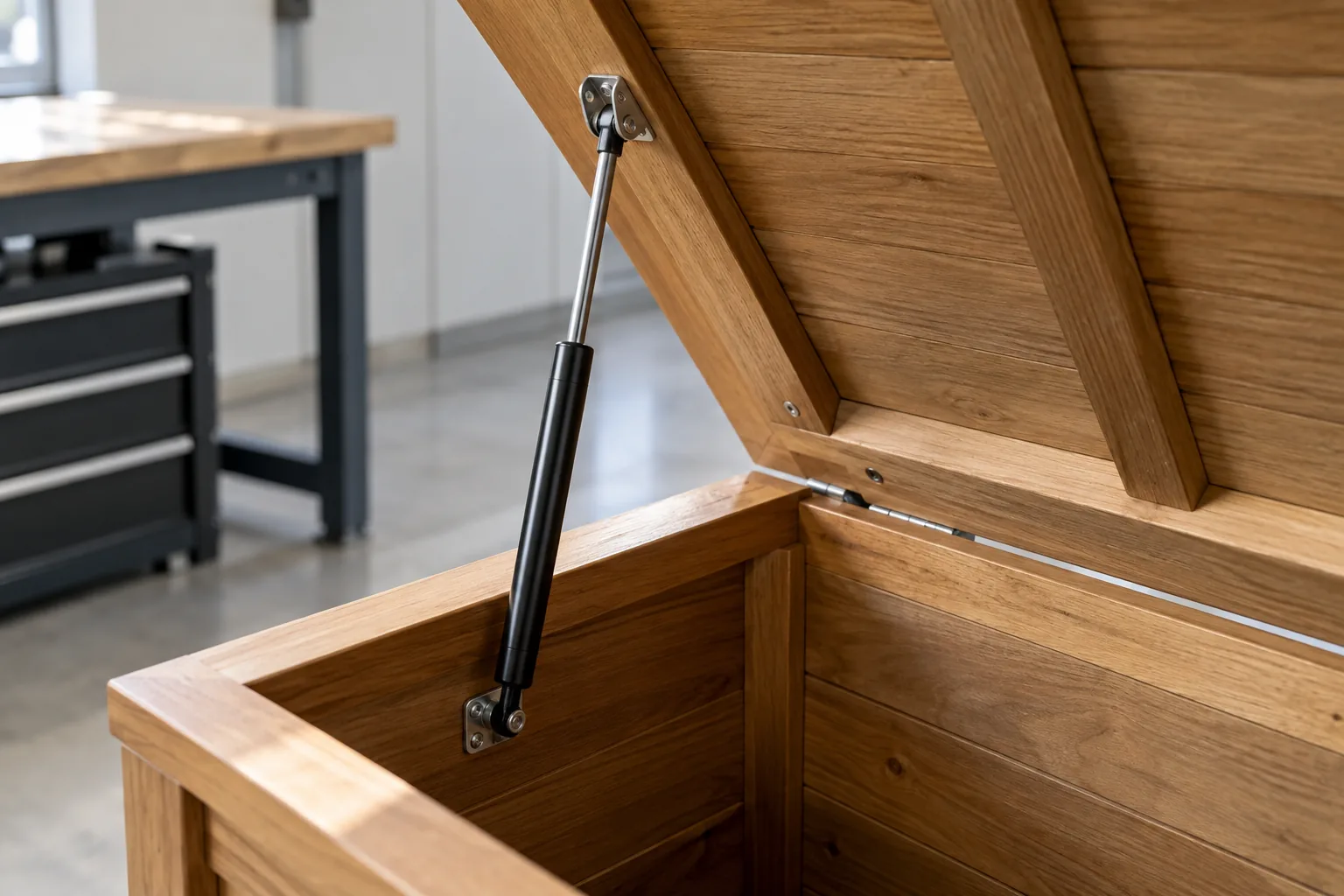 Gas-Spring Orientation and Temperature in Storage-Lid Designs: relevant hardware sample and component interface on a sourcing review bench.