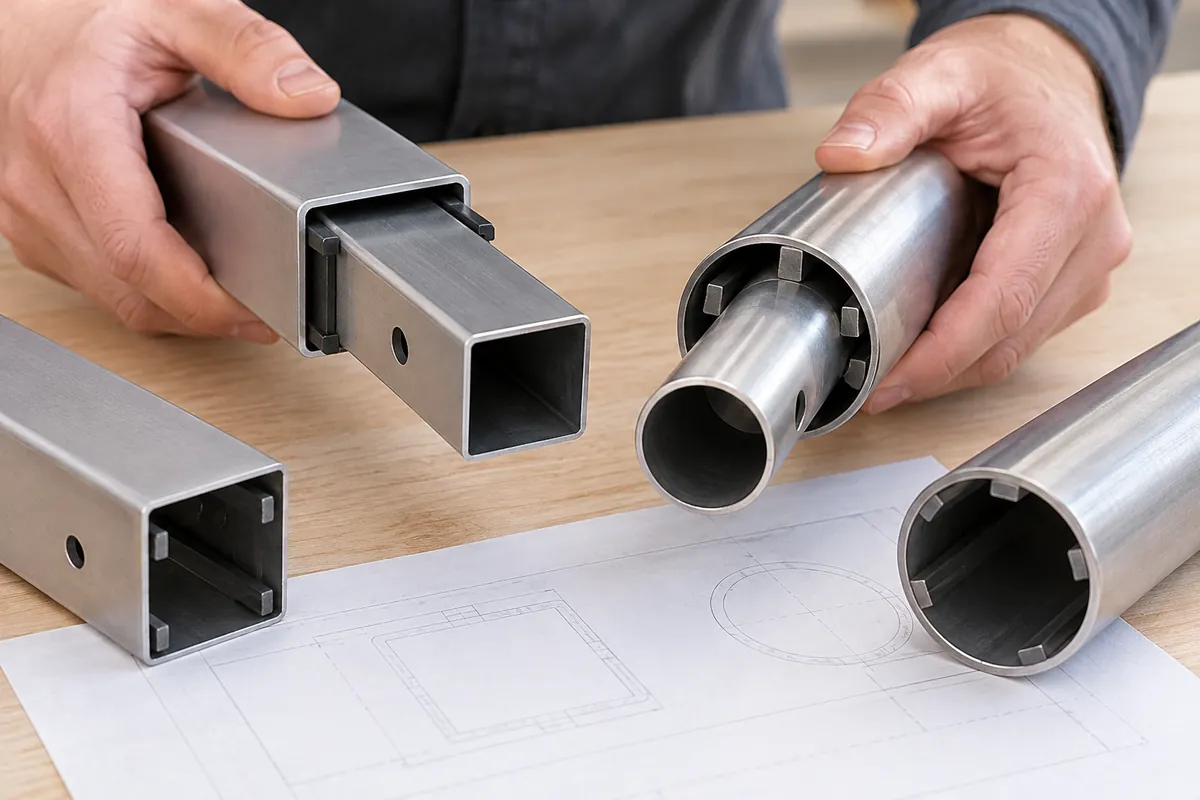 Buyer compares physical samples for Anti-Rotation in Telescoping Storage Frames.