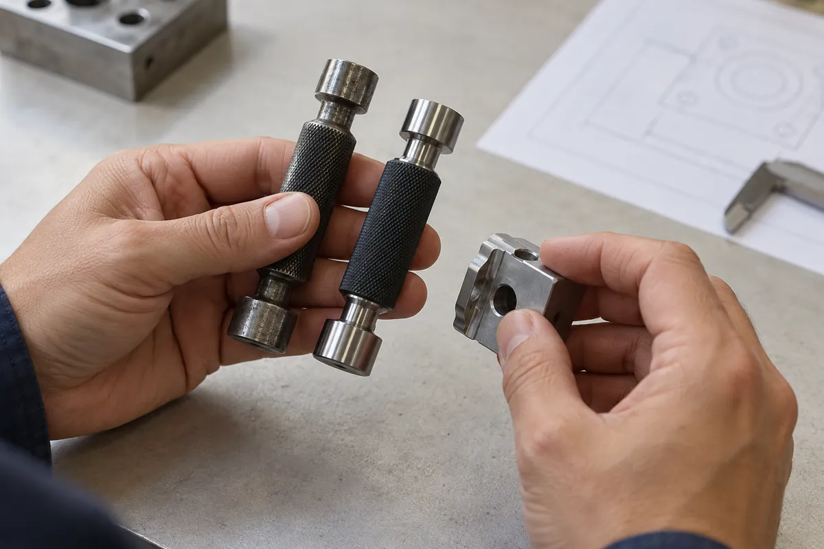 Buyer compares physical samples for Gauge Wear and Recalibration in Repeat Hardware Inspection.