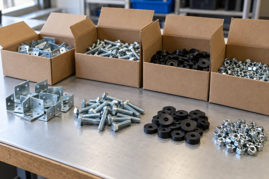Inspection Lot Formation for Mixed Hardware Shipments: relevant hardware sample and component interface on a sourcing review bench.