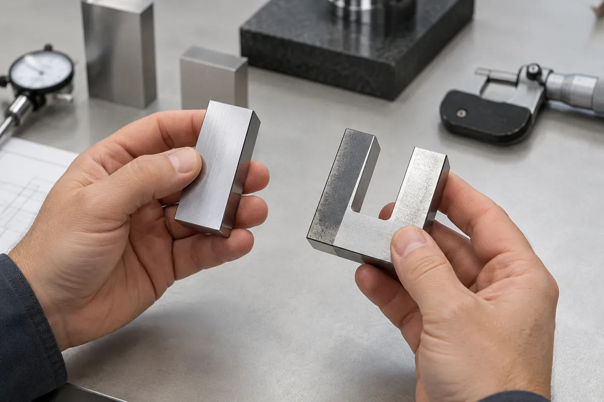 Buyer compares physical samples for Out-of-Tolerance Calibration: Reviewing Previously Accepted Hardware.