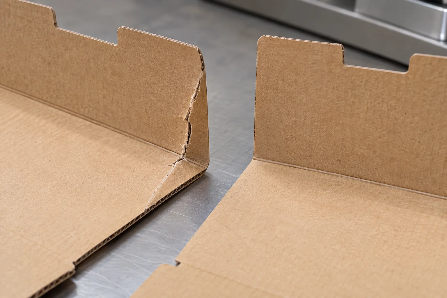 Retail Carton Crease Cracking in Hardware Packaging: relevant hardware sample and component interface on a sourcing review bench.