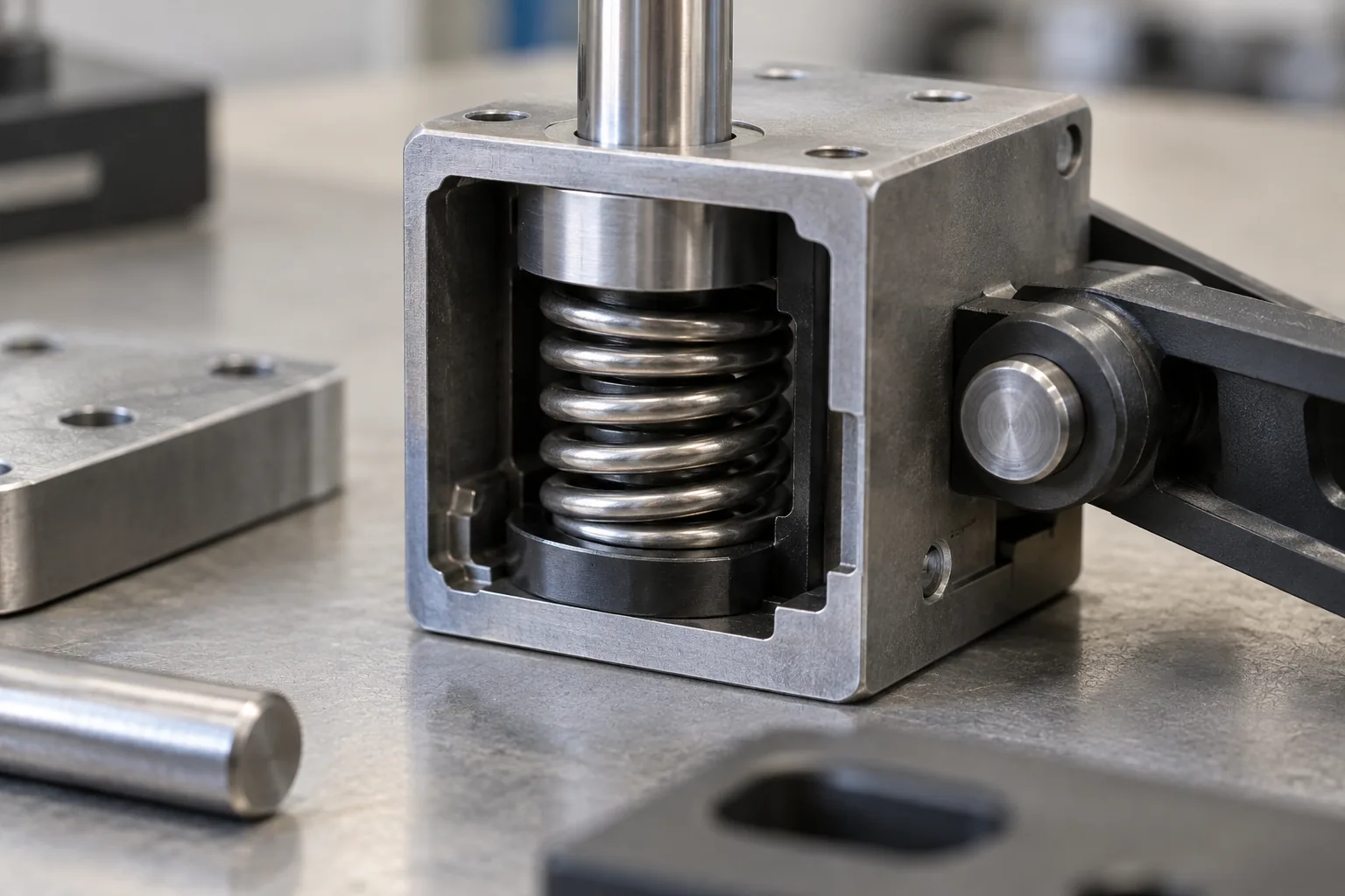 Compression Spring Solid Height in Storage Mechanism Assemblies: relevant hardware sample and component interface on a sourcing review bench.
