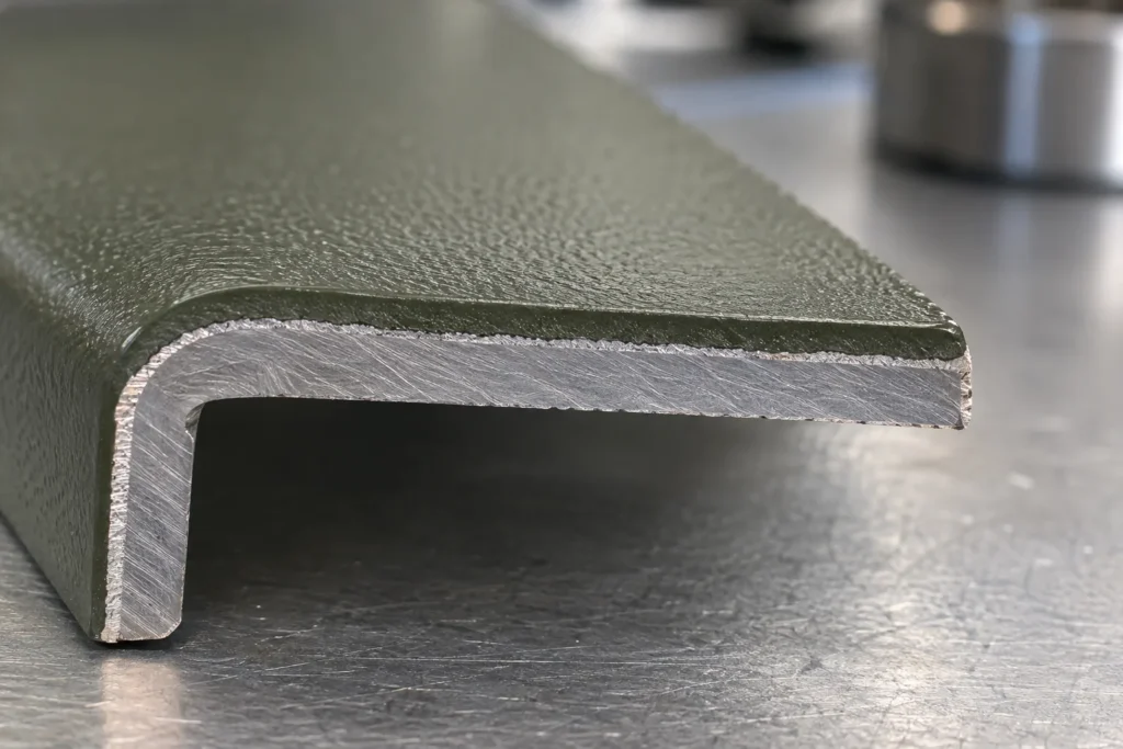 Destructive Coating Thickness Checks on Hardware Cross Sections: relevant hardware sample and component interface on a sourcing review bench.