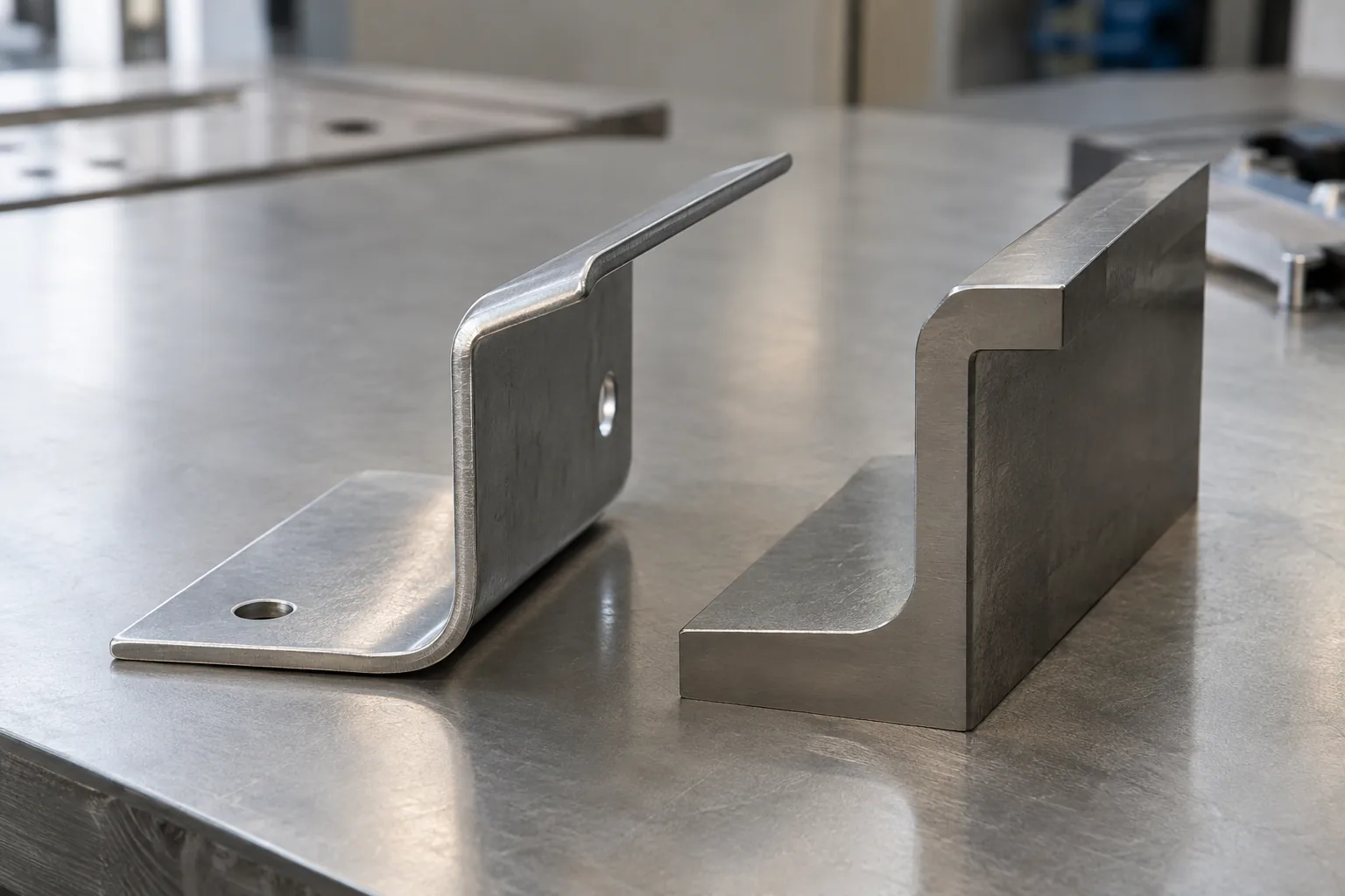 Reverse Bending and Springback in Sheet-Metal Hardware: relevant hardware sample and component interface on a sourcing review bench.