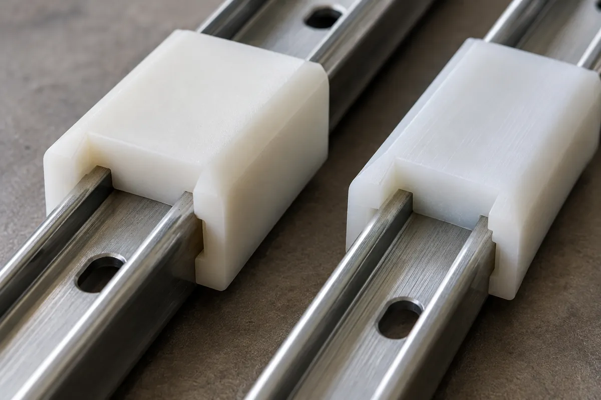Close view of the component interface relevant to POM Copolymer vs Homopolymer in Sliding Storage Components.