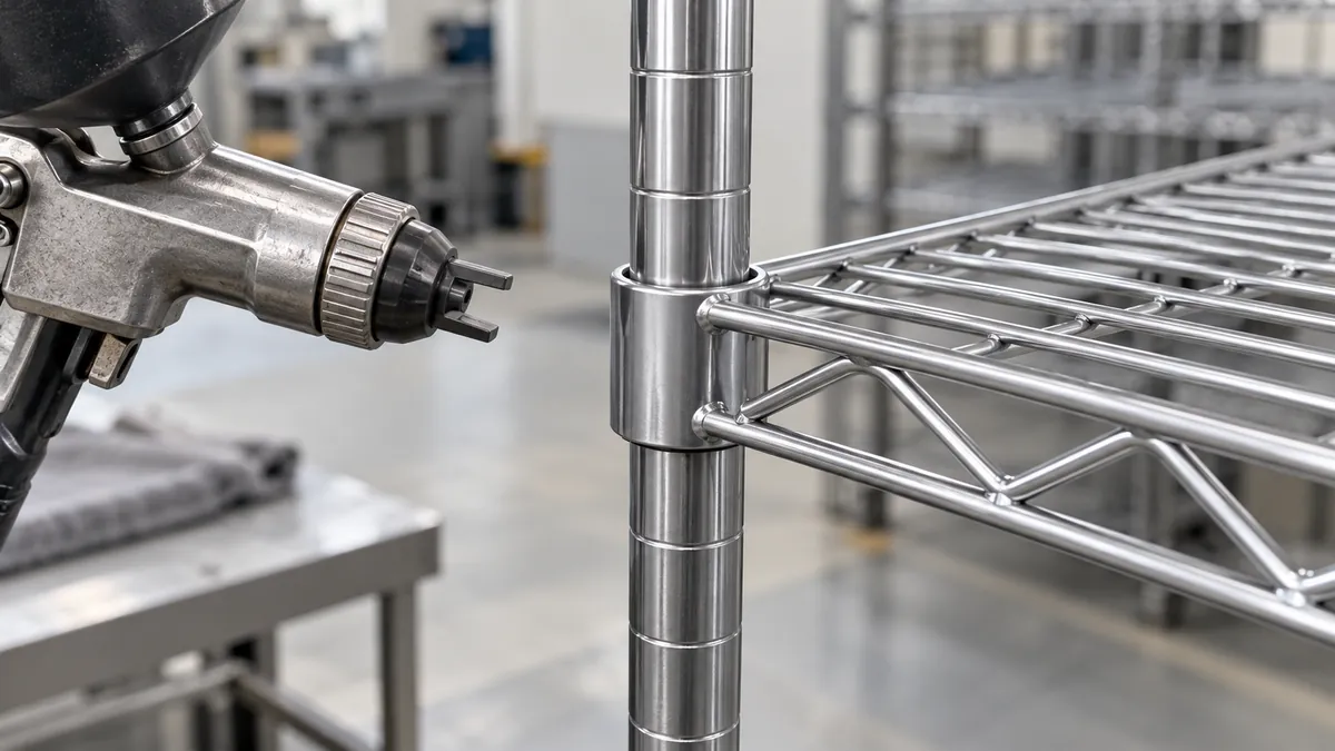Powder-Gun Nozzle Wear and Coverage on Bathroom Shelves: manufacturing process detail
