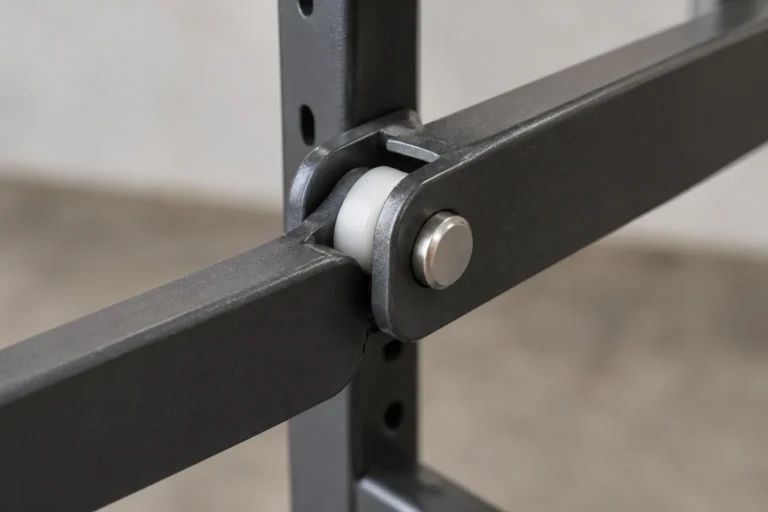 K634 ptfe-filled acetal for bought-in storage pivot components conceptual metal hardware component on an inspection table.