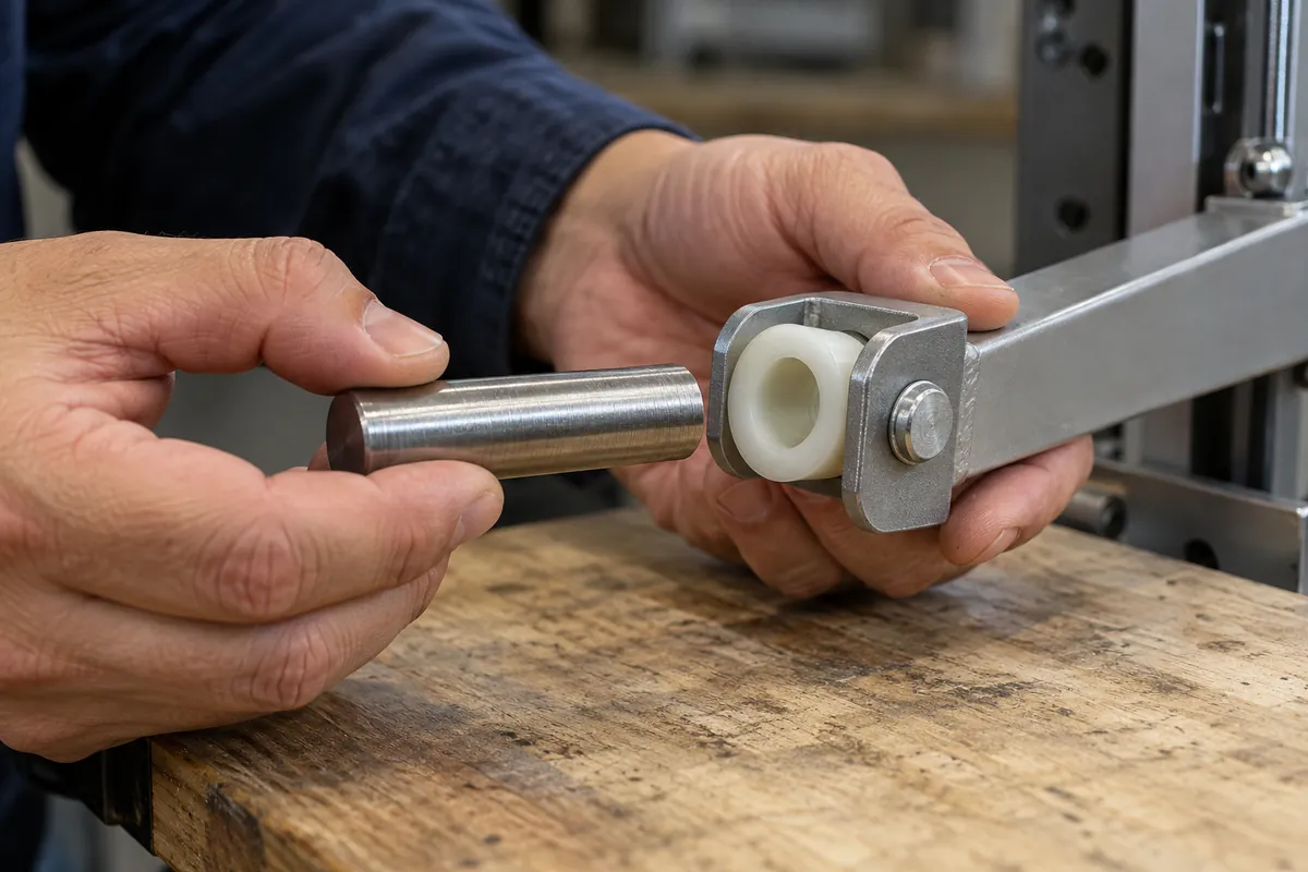 K635 shaft roughness for dry polymer pivots in storage hardware buyer sample review scene.