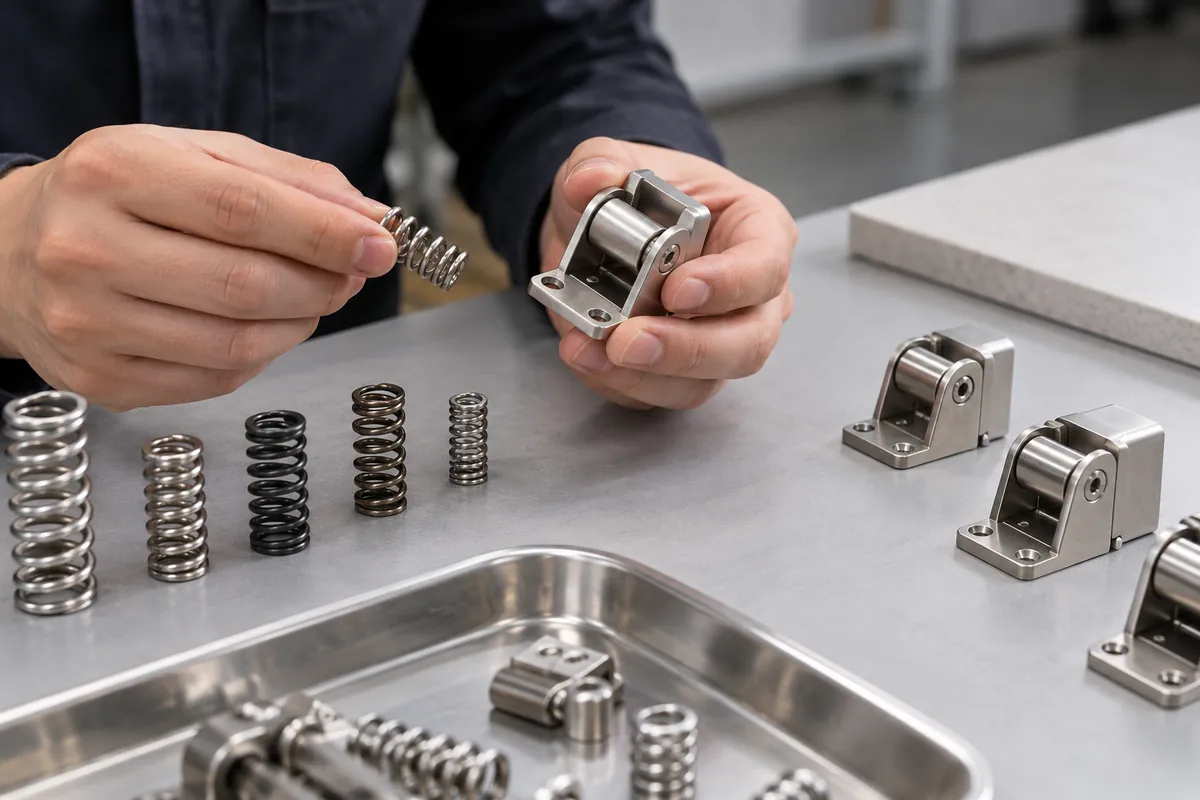 K638 wave vs coil springs for compact storage mechanisms buyer sample review scene.