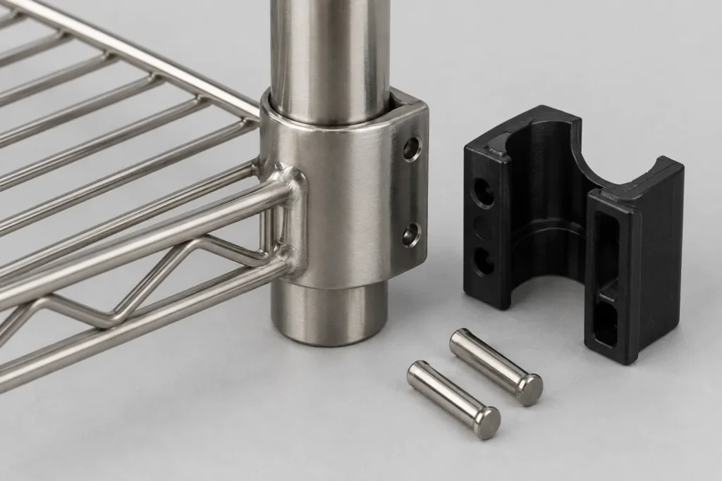 K640 grooved vs knurled pins in bought-in mounting assemblies conceptual metal hardware component on an inspection table.