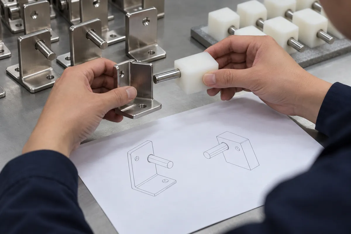 K640 grooved vs knurled pins in bought-in mounting assemblies buyer sample review scene.