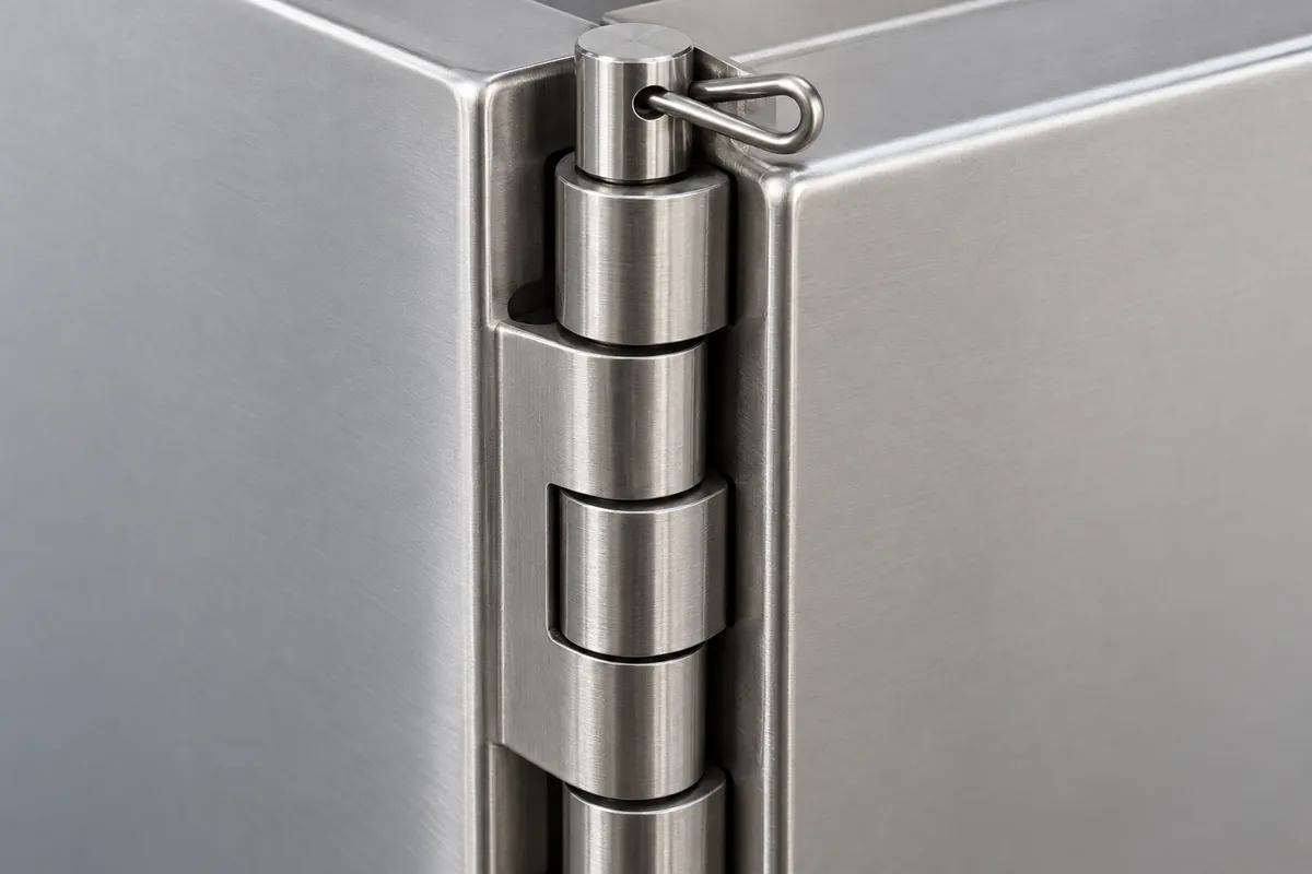 removable hinge pin and folding metal storage panel hinge reviewed for pin access, retention feature, removal path, loaded assembly