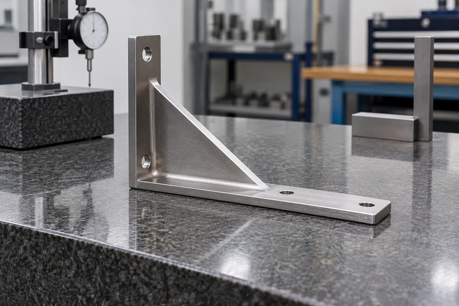 metal shelf bracket measurement on a granite surface plate reviewed for surface plate condition, support points, measurement map, traceable evidence