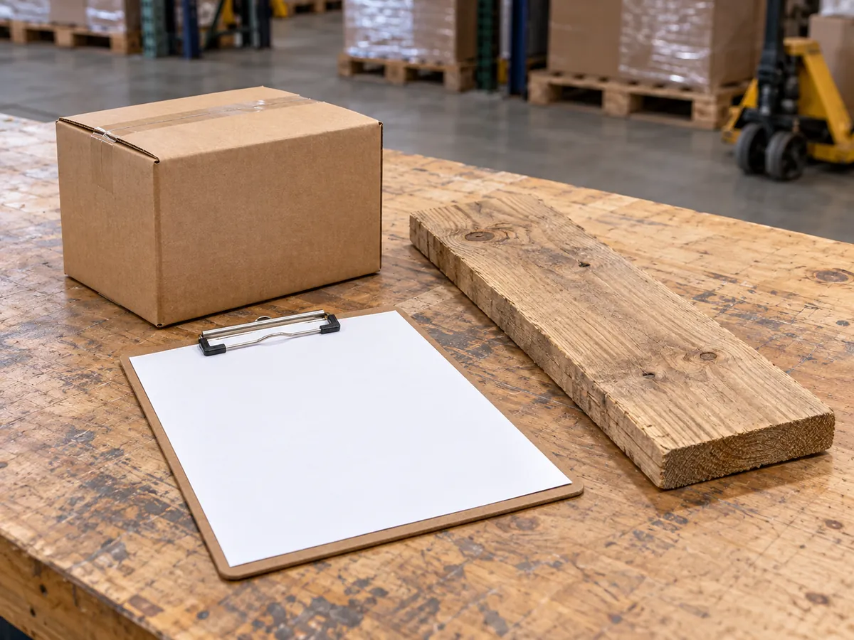 small hardware cartons supported on a pallet deck for supplier qualification and buyer review