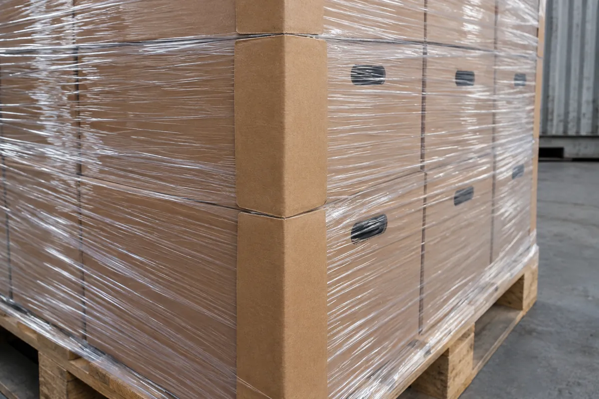 export cartons of metal hardware secured for cargo shipment for supplier qualification and buyer review