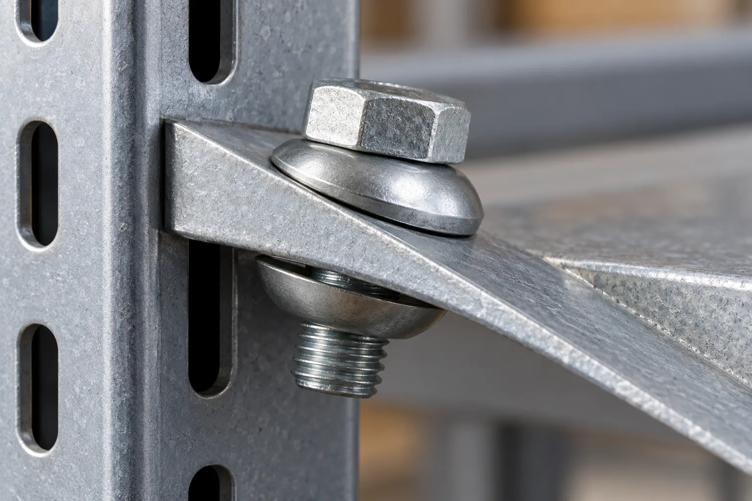 spherical washer pair seating on an angled shelf bracket joint for buyer specification review