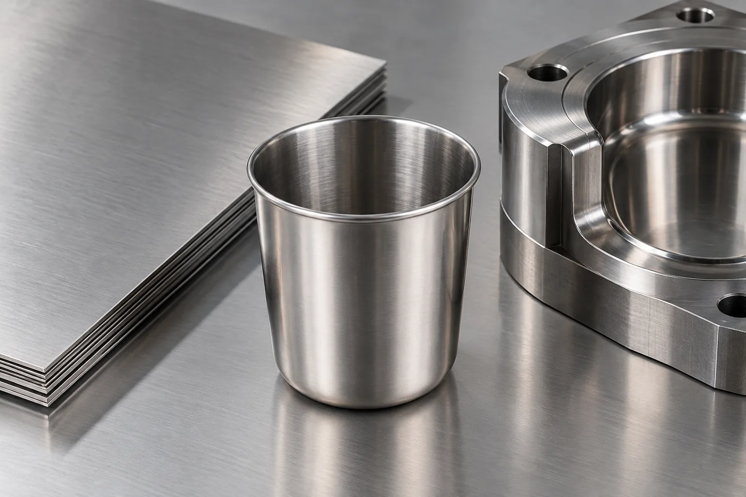 304 DDQ stainless drawn holder cup and flat stock sample