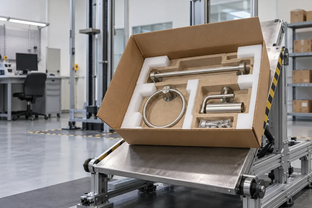 metal storage rack carton beside incline-impact and drop-test equipment