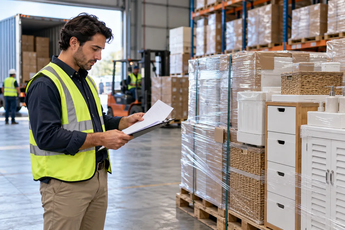 import shipment folder and blank free-time review card beside container model