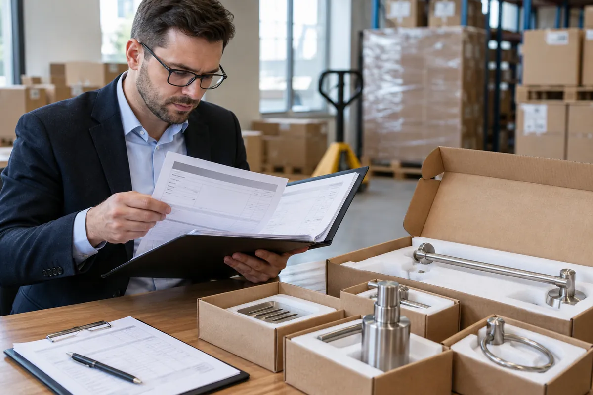 hardware sample, document folders and blank buyer customs review card