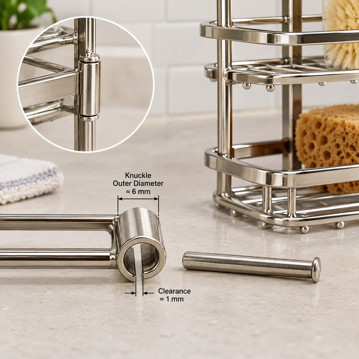 a compact formed metal hinge knuckle with a straight pin beside it, showing the curl profile and clearance in a buyer-focused metal hardware sourcing review