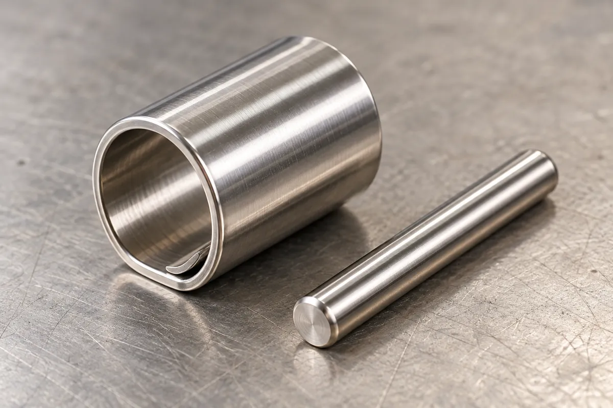 a compact formed metal hinge knuckle with a straight pin beside it, showing the curl profile and clearance in a buyer-focused metal hardware sourcing review
