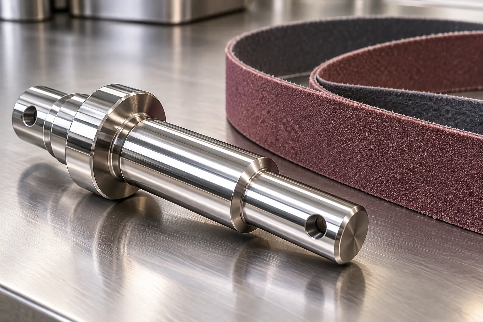 a polished metal towel-rack bracket beside an abrasive belt contact wheel and a smooth burnished sample in a buyer-focused metal hardware sourcing review