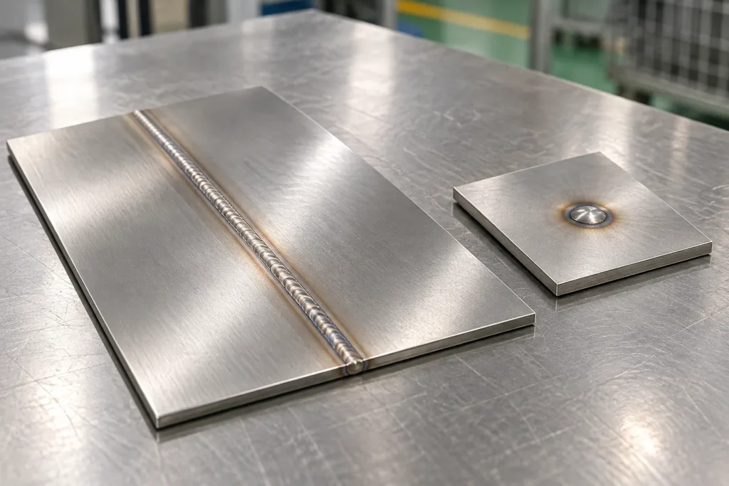 a rectangular metal drip tray with a continuous seam along one edge and a separate row of spaced spot joints in a buyer-focused metal hardware sourcing review