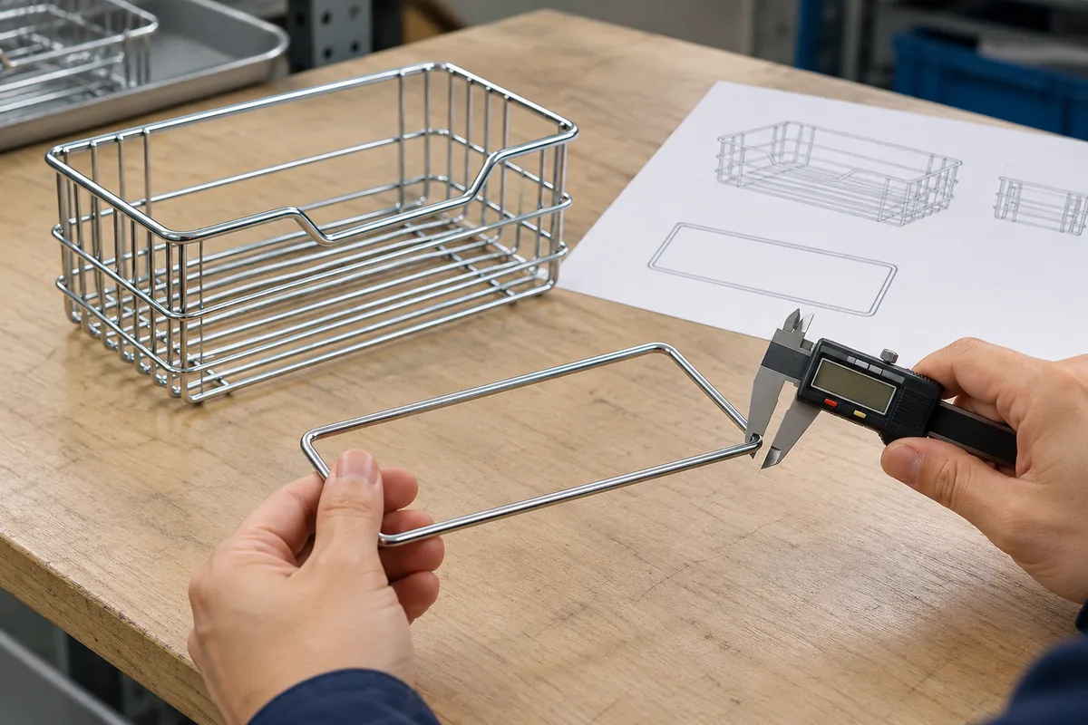 Buyer measuring a separate closed wire rim against a blank drawing