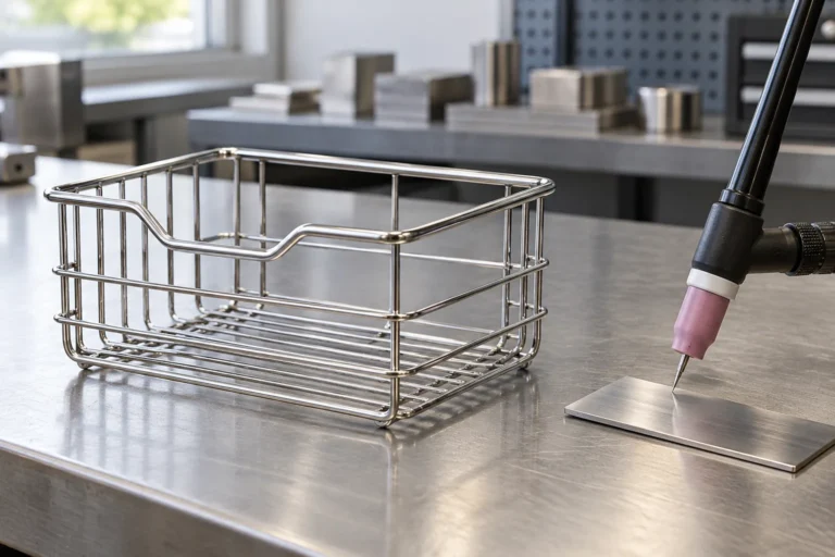 Wire basket with separate thin-sheet coupon and an inert TIG torch