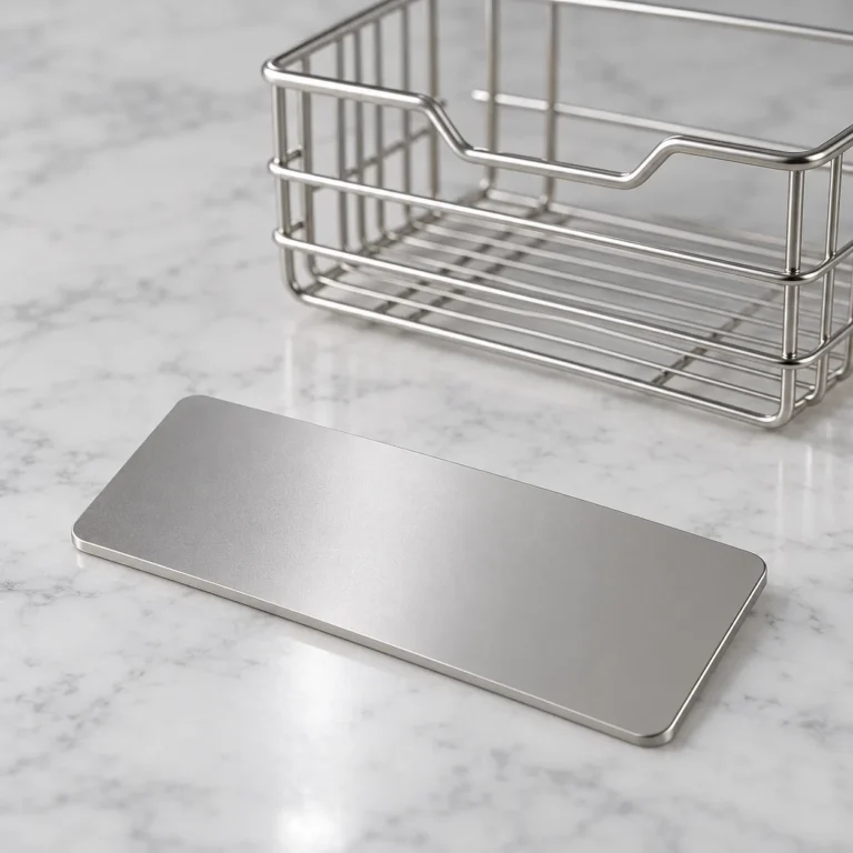 Coated metal plate and bathroom storage sample reviewed for a cut edge
