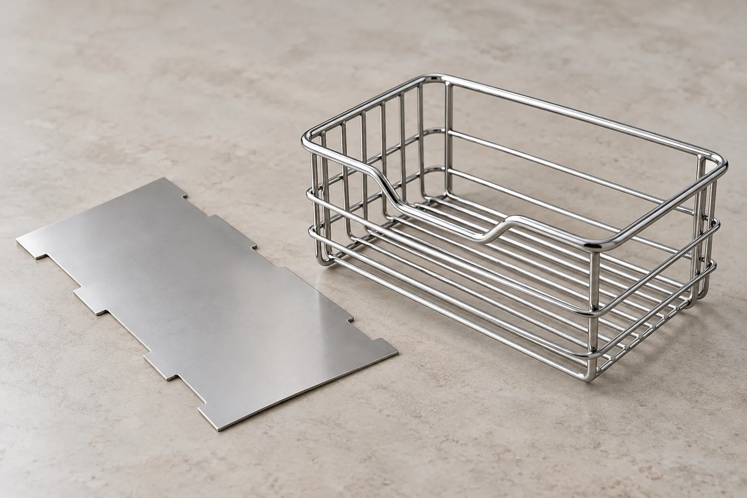 Metal storage shelf panel and flat sheet sample for sourcing review