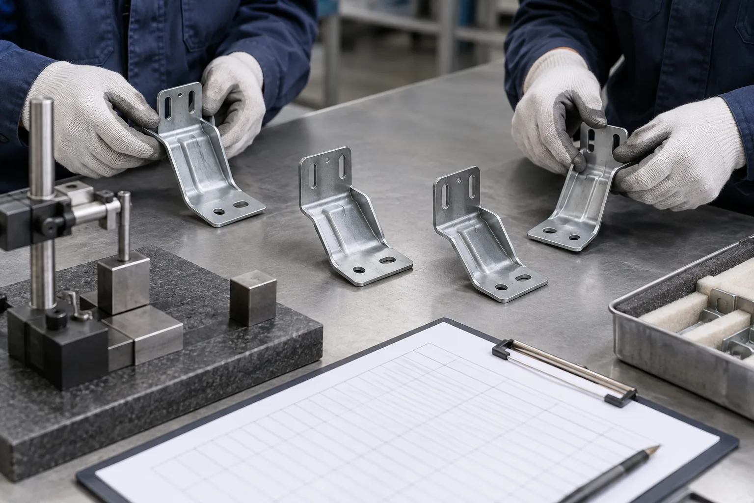 Matched formed metal rack brackets prepared for a destructive measurement-system study