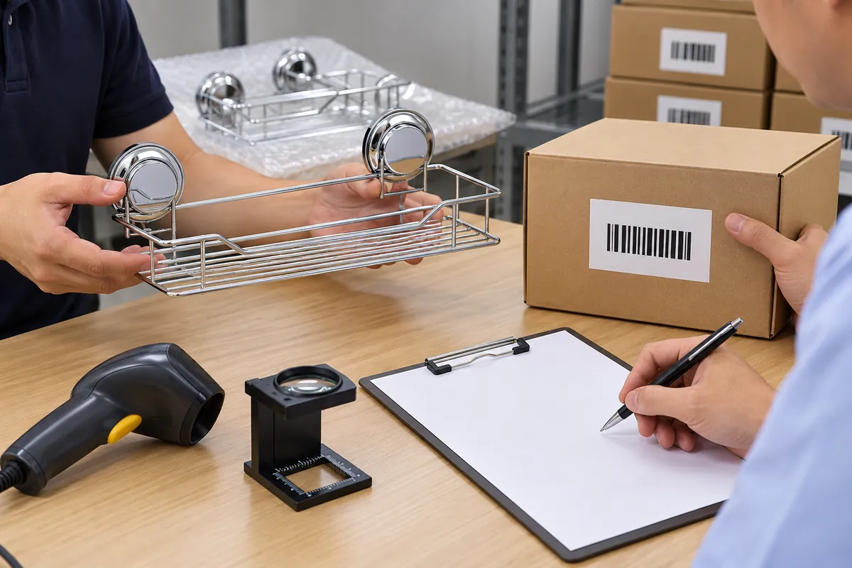 Buyer and supplier review a wire basket carton label with scanner and verifier evidence