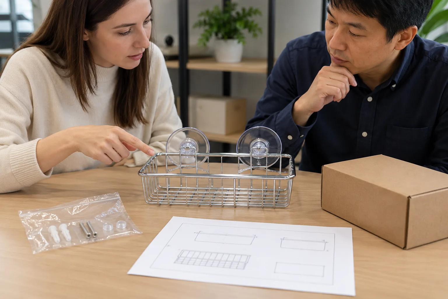 Buyers compare a two-suction wire basket with component layout and an accessory kit