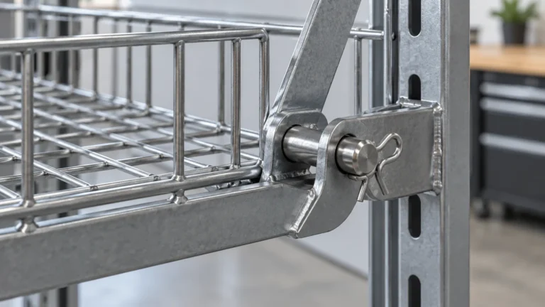 Metal folding storage basket pivot with clevis pin and removable retention hardware