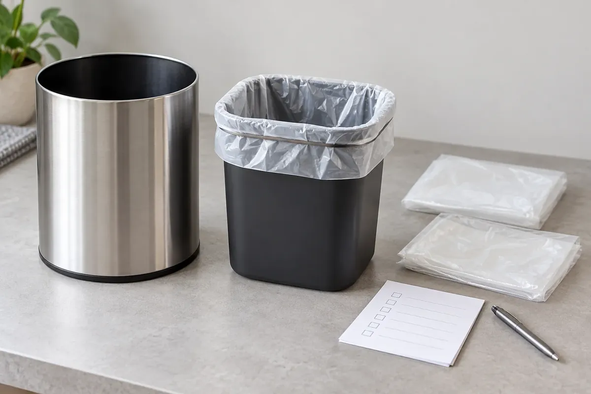 Buyer sample review of bathroom-bin liner fit, inner bucket removal and liner options