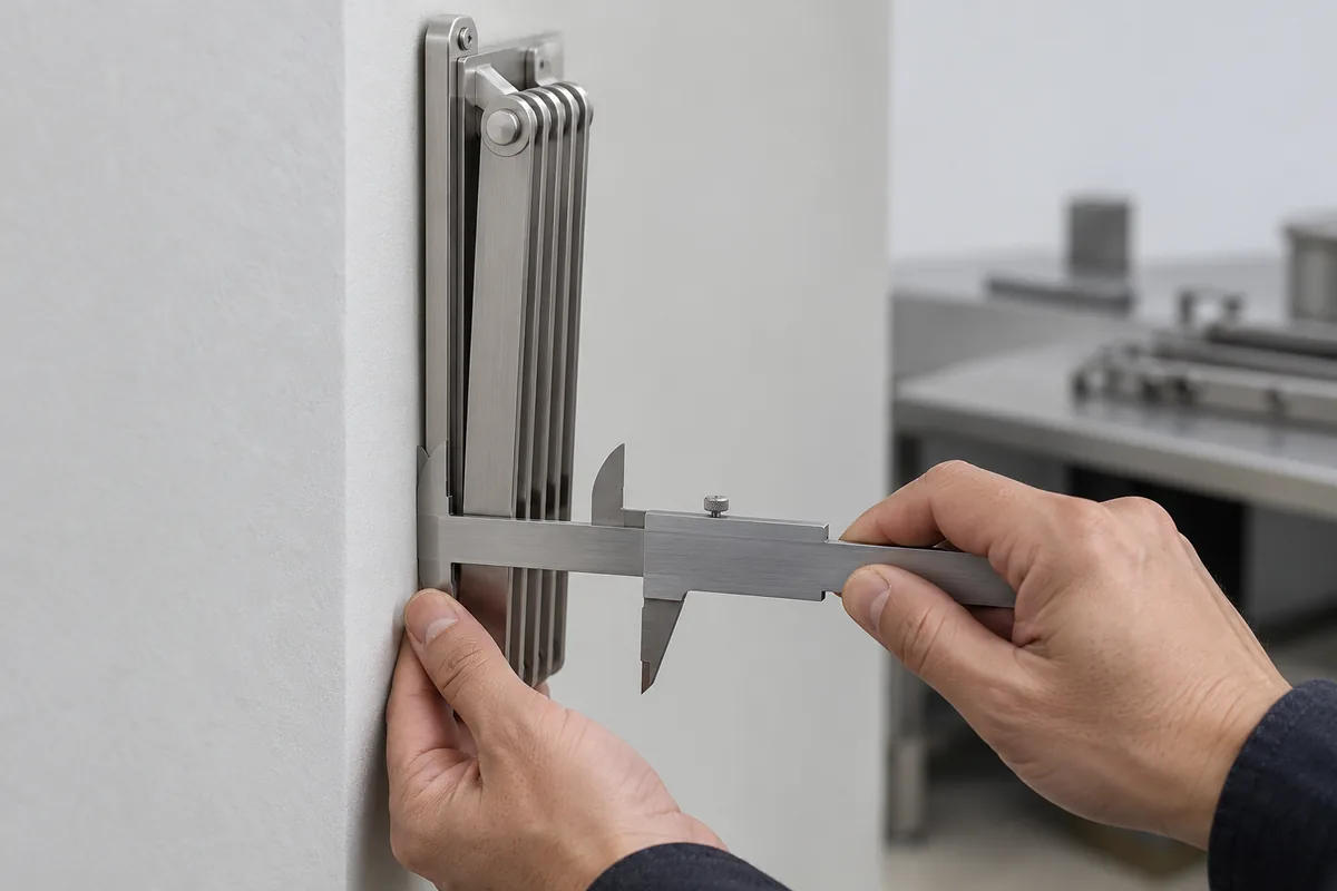 Depth gauge checking the folded projection of a generic wall-mounted drying rack