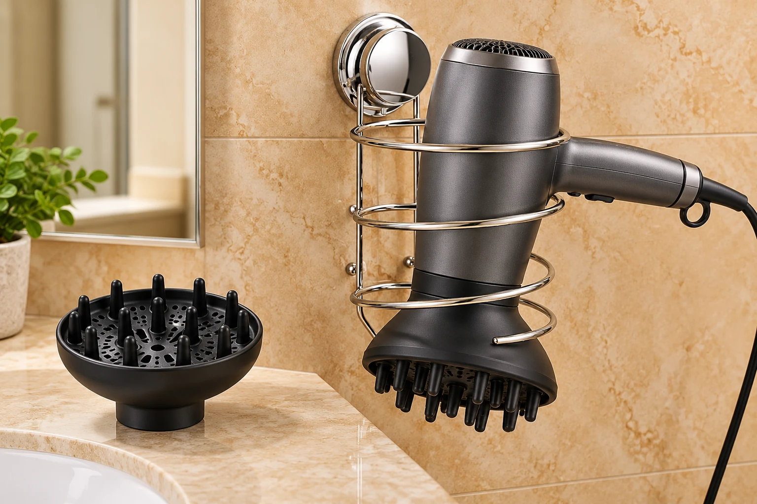 hair dryer holder with diffuser storage
