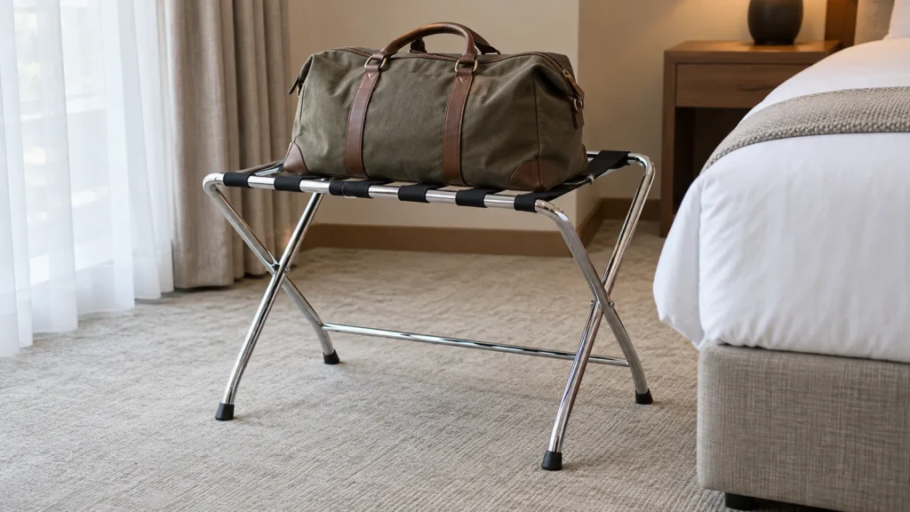 Hotel Luggage Rack Strap Spacing: Support Layout for Small Bags and Suitcases